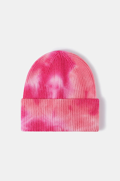 Tie-Dye Cuffed Rib-Knit Beanie Hat - Fuchsia One Size