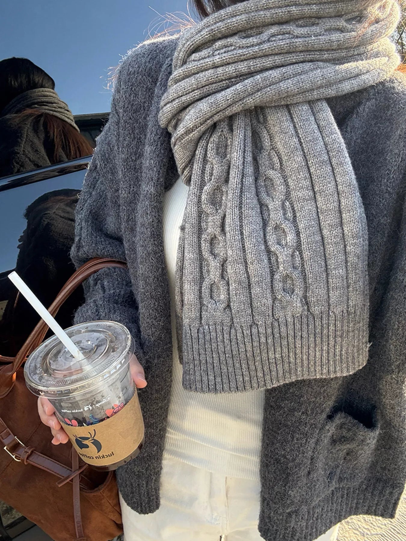 Textured Knit Winter Scarf -