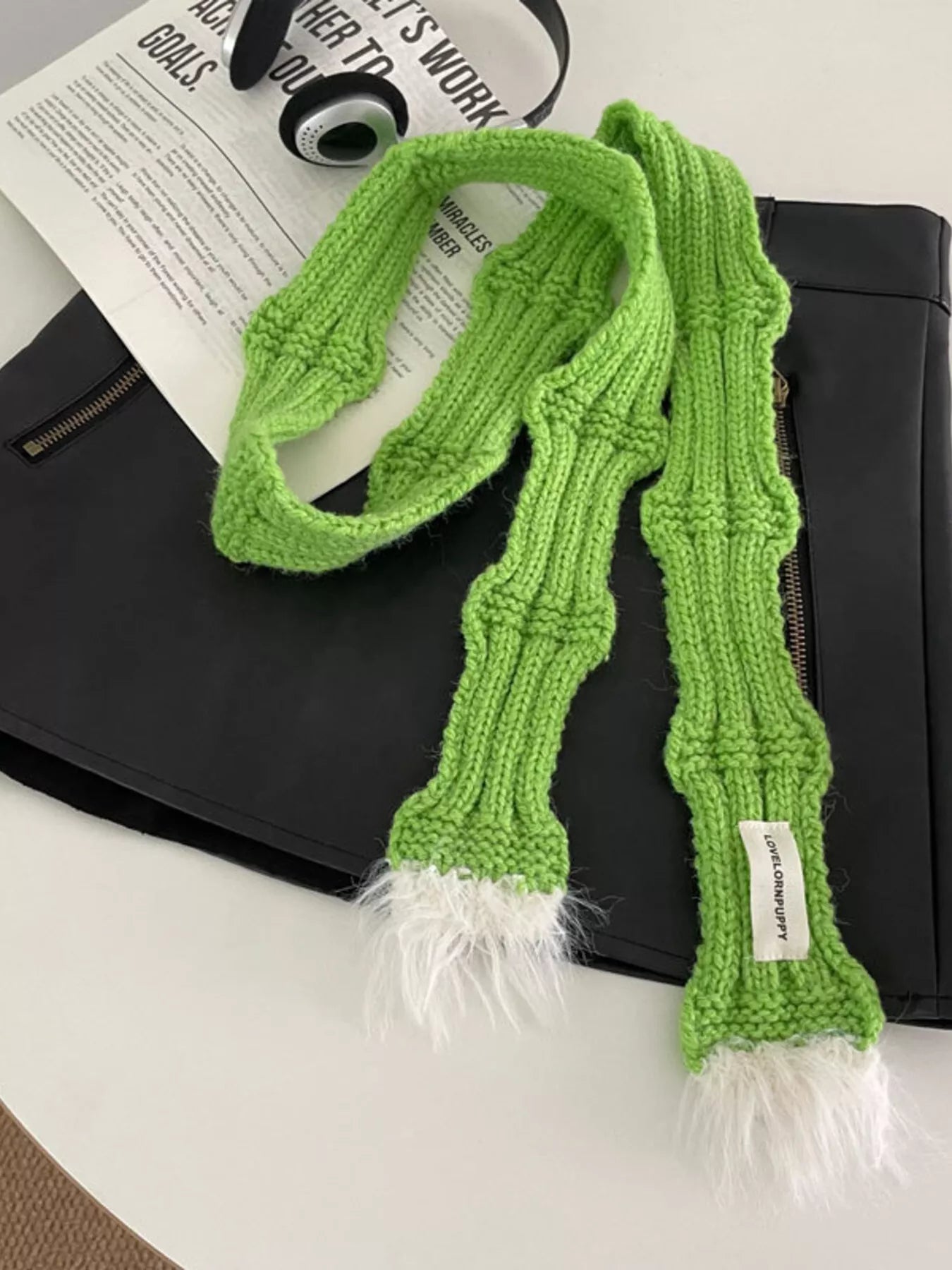 Knitted Plush Trim Scarf -