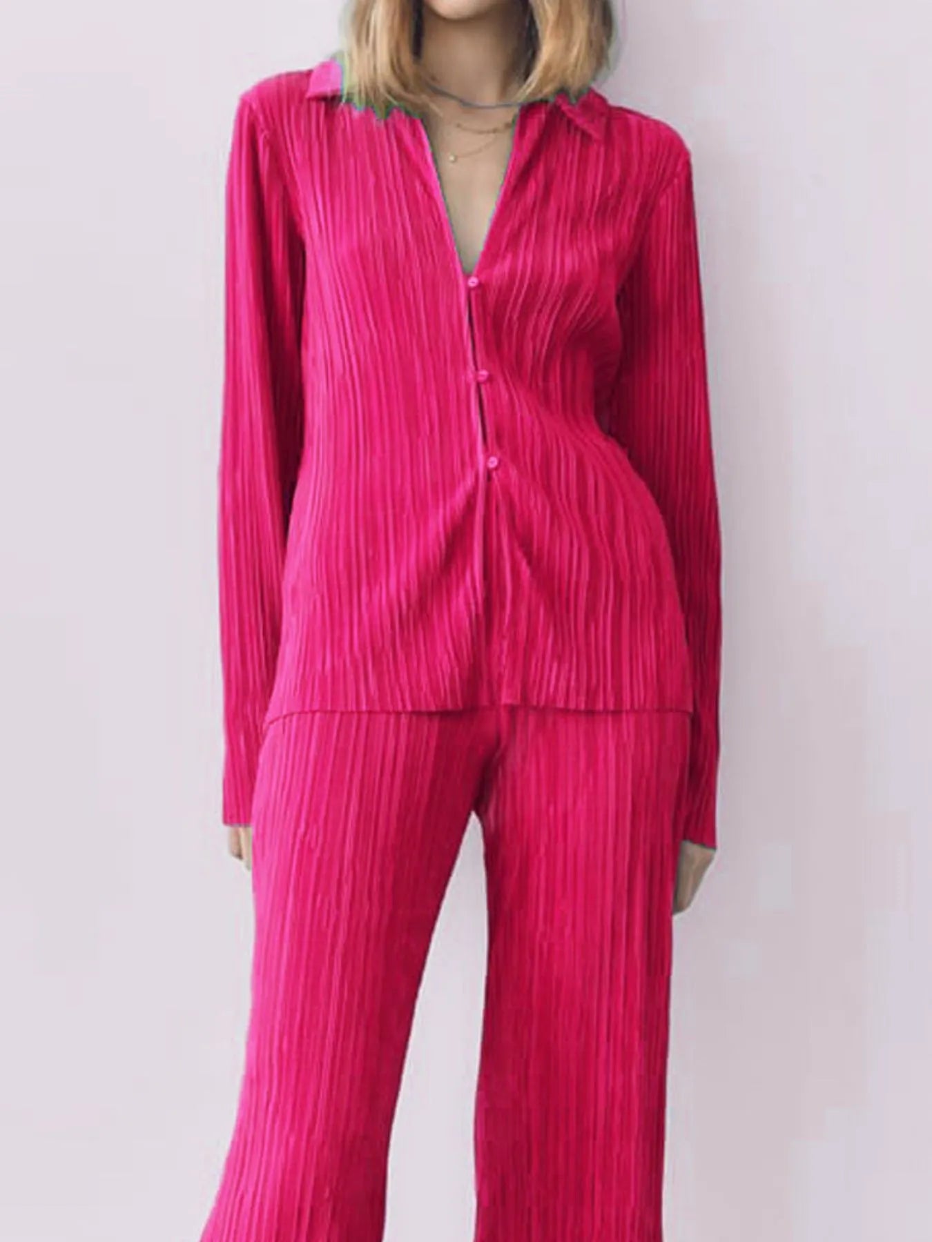 Texture Long Sleeve Top and Pants Lounge Set -