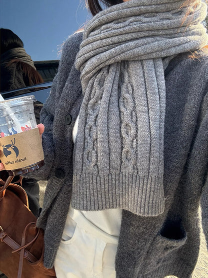 Textured Knit Winter Scarf - Gray One Size