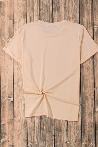 Pumpkin Round Neck Short Sleeve T-Shirt - Tan