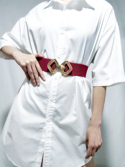 Geometric Buckle Elastic Wide Belt -