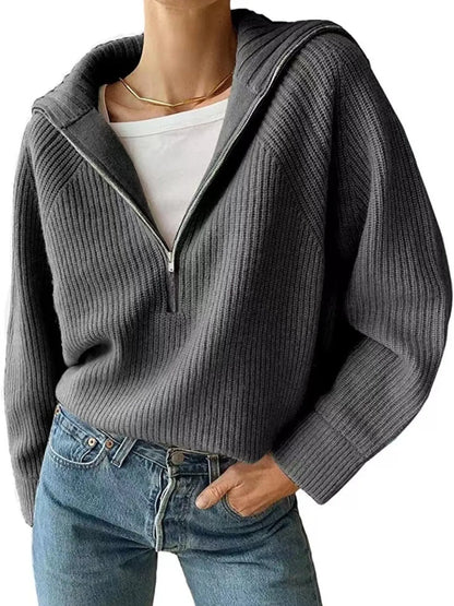 Half-Zip Long Sleeve Sweater - Dark Gray