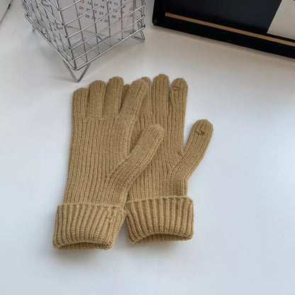 Warm Knitted Winter Gloves - Khaki One Size