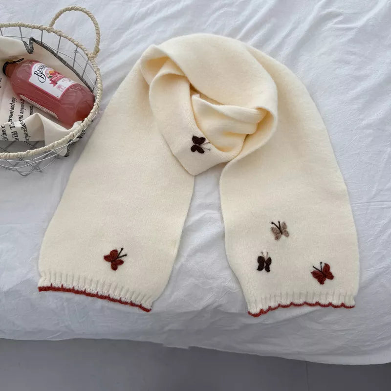 Butterfly Embroidered Knitted Scarf -