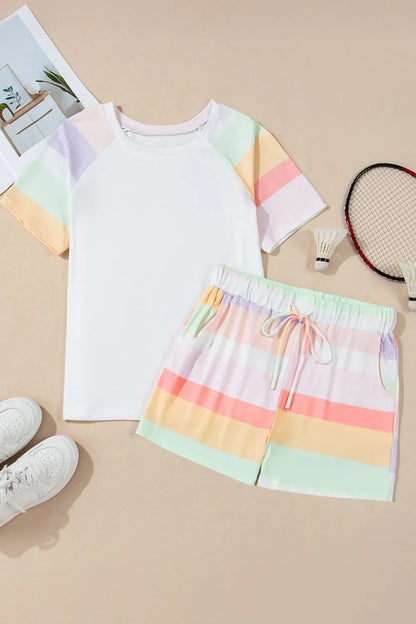 Rainbow Striped T-Shirt and Shorts Lounge Set -