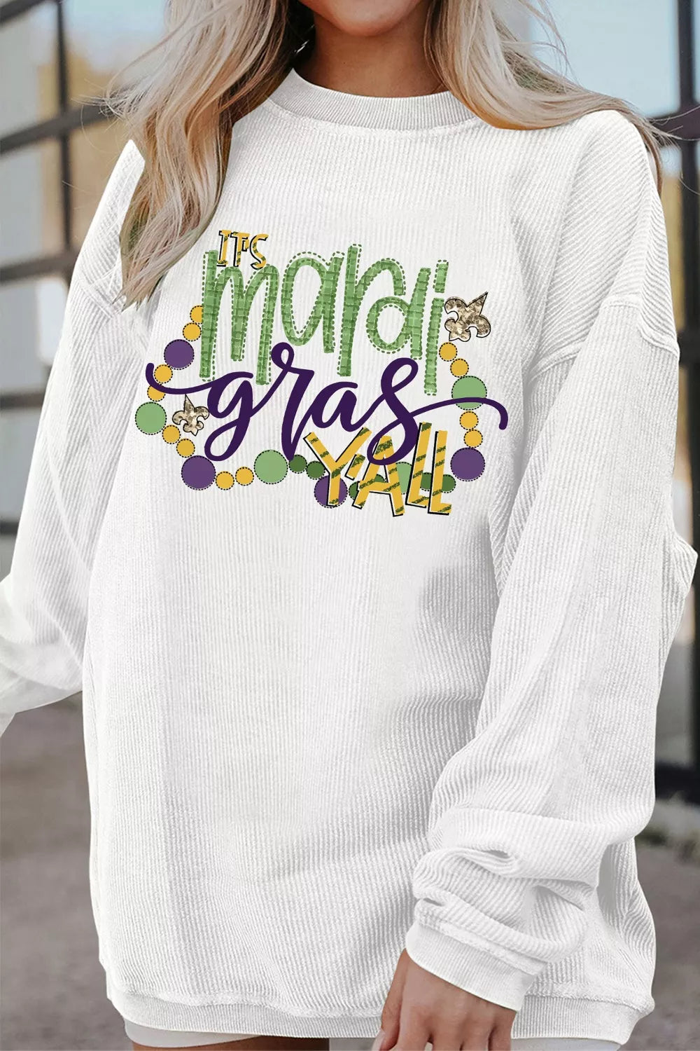 TIS Mardi Gras YALL Corded Ribbed Pullover Sweatshirt -