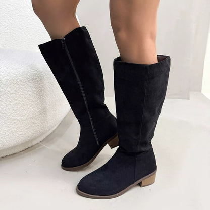 Side Zipper Closure Suede Knee-High Boots -
