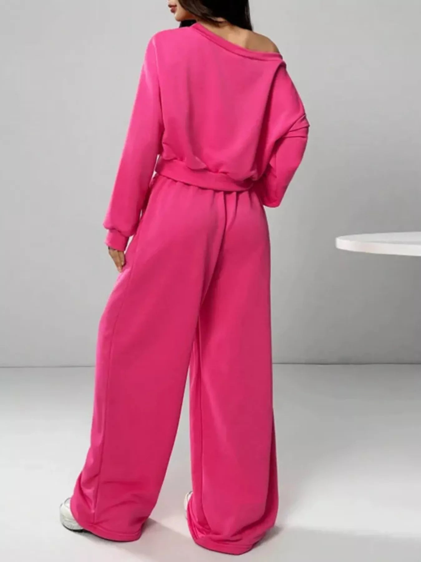Boat Neck Long Sleeve Top and Pants Set -