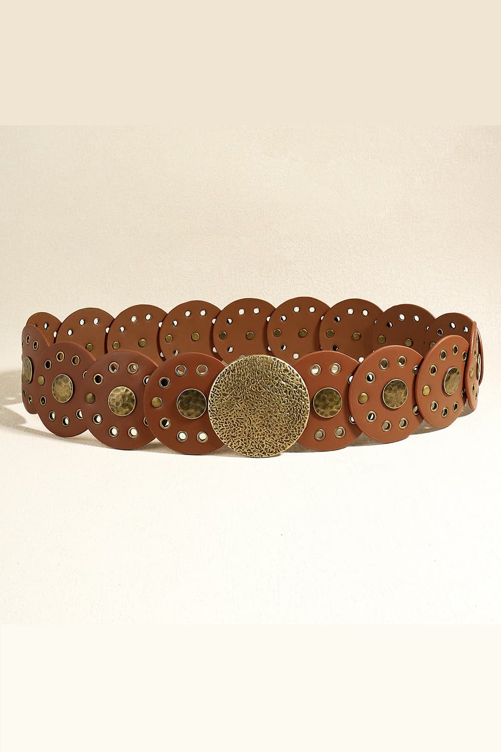 Round Shape PU Leather Belt - Brown Style A One Size