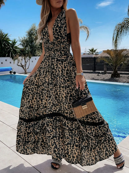 Leopard Print Sleeveless Maxi Dress -