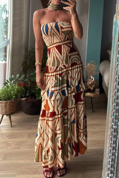 Smocked Printed Tube Dress -