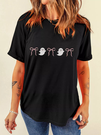 Ghost Bow Graphic Short Sleeve T-Shirt - Black