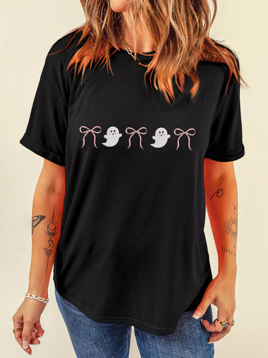 Ghost Bow Graphic Short Sleeve T-Shirt - Black