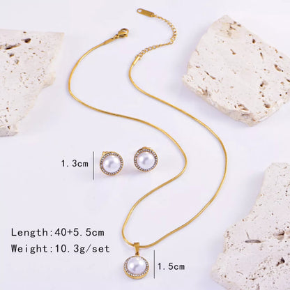 Synthetic Pearl Rhinestone Necklace and Earrings Jewelry Set -