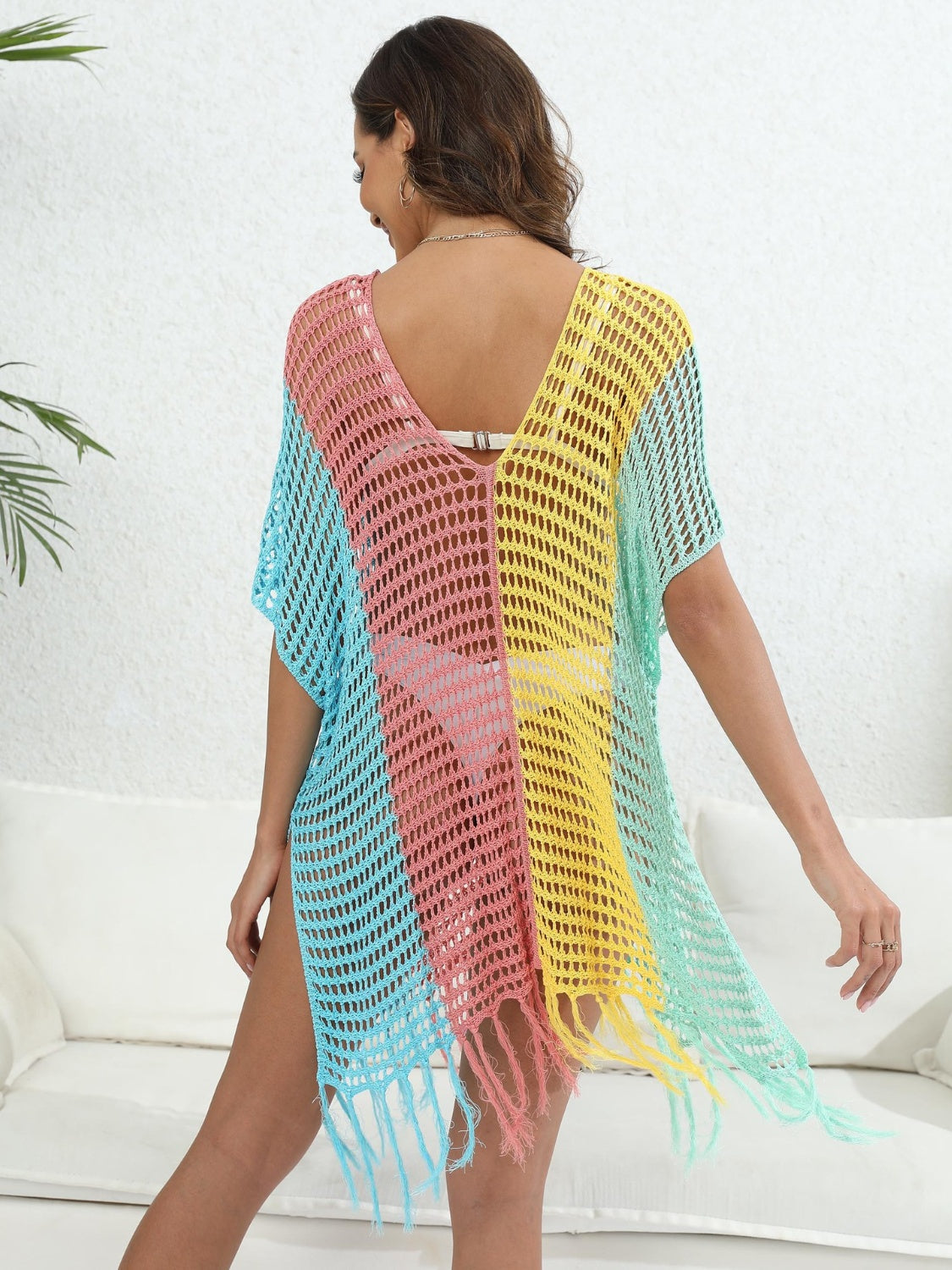 Fringe Color Block Scoop Neck Cover-Up | AdoreStarr