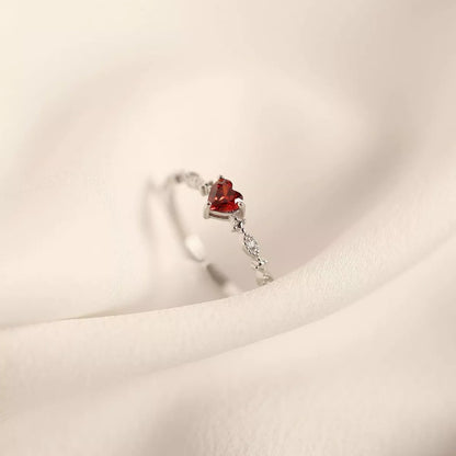 925 Sterling Silver Zircon Heart Open Ring -