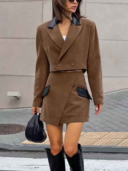 Double-Breasted Blazer and Asymmetrical Skirt Set -