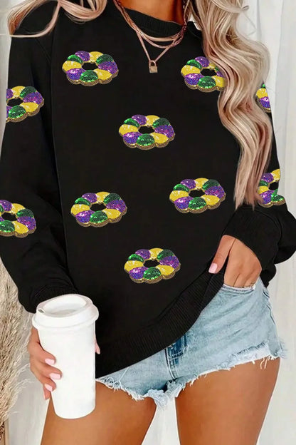 Sequin Round Neck Long Sleeve Sweatshirt -