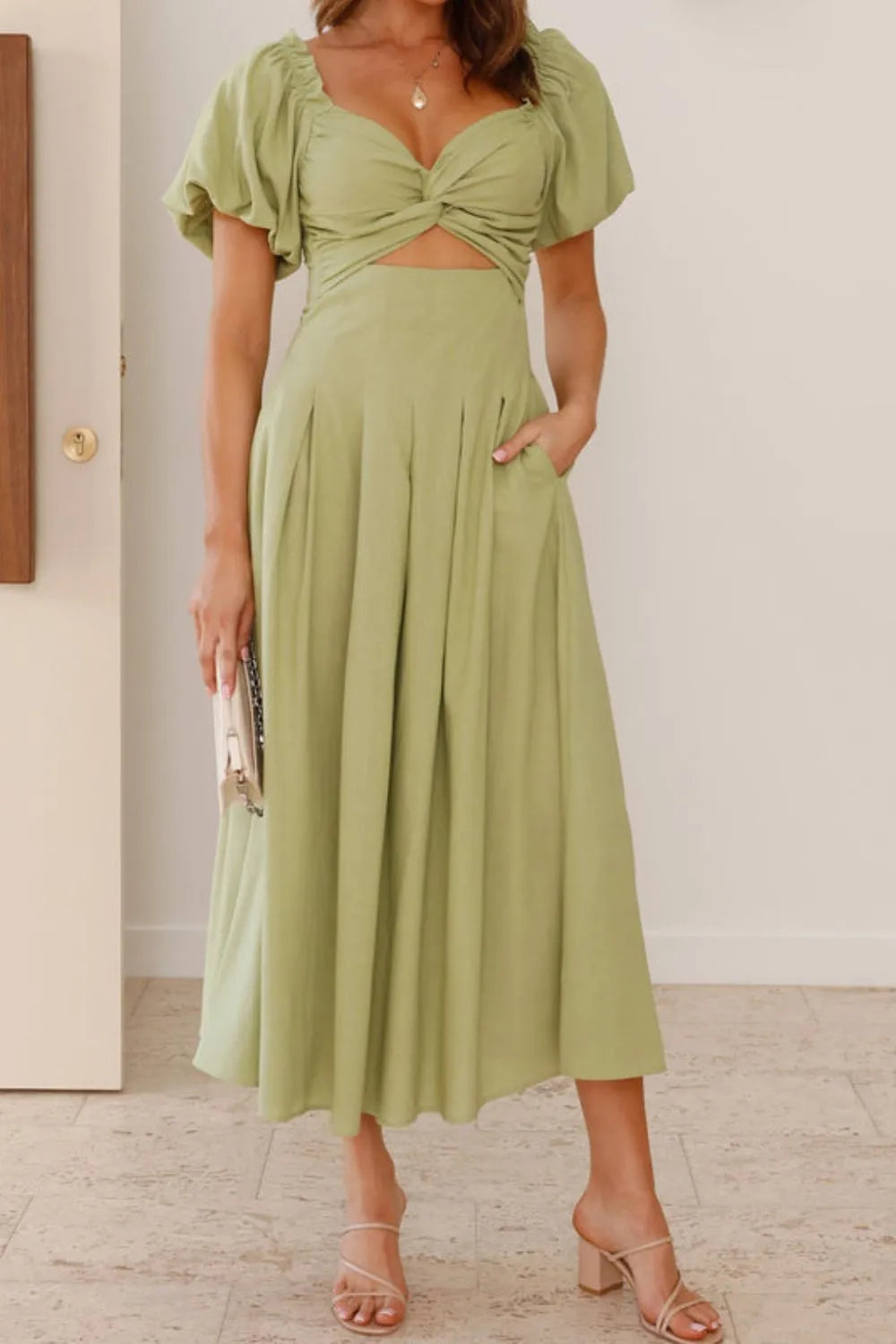 Sweetheart Neck Puff Sleeve Dress -