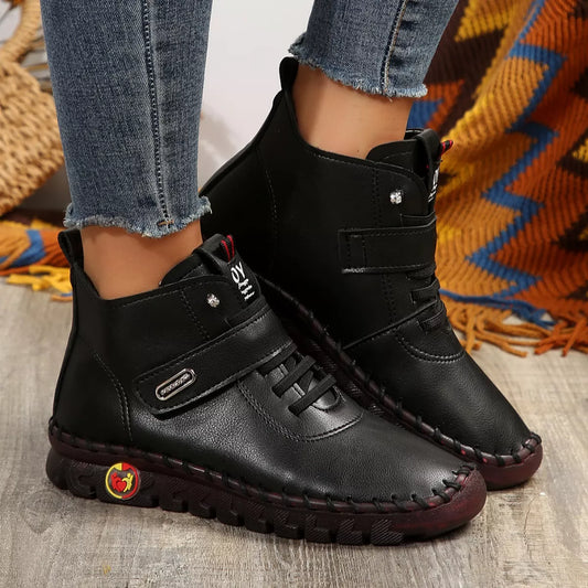 Lace Up Platform Ankle Boots - Black