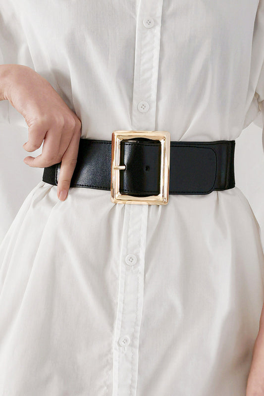 Rectangle Buckle Elastic Wide Belt - Black One Size