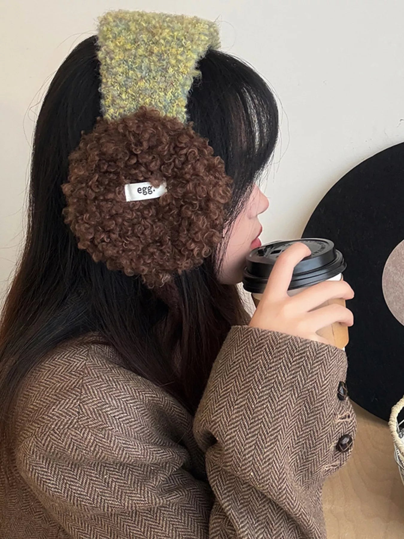 Cozy Sherpa Earmuff - Green Brown One Size
