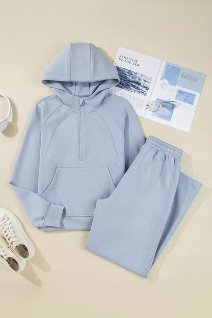 Half Zip Thumbhole Sleeve Hoodie and Pants Set -