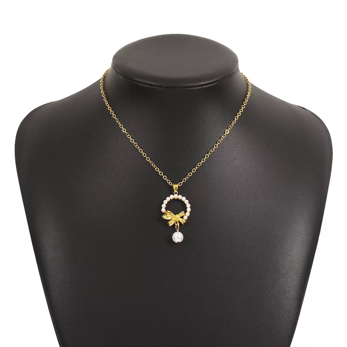Bowknot Pearl Earrings and Pendant Necklace Jewelry Set -