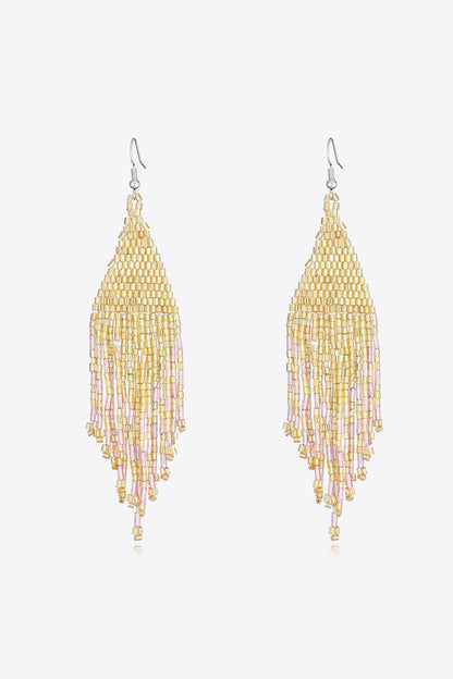 Beaded Dangle Earrings - Light Yellow One Size