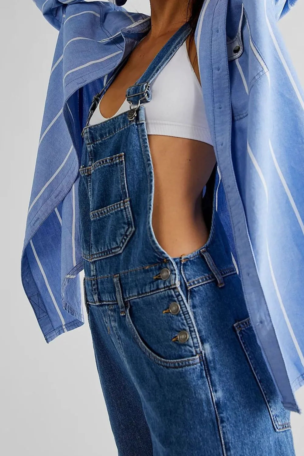 Wide Strap Square Neck Denim Overalls -