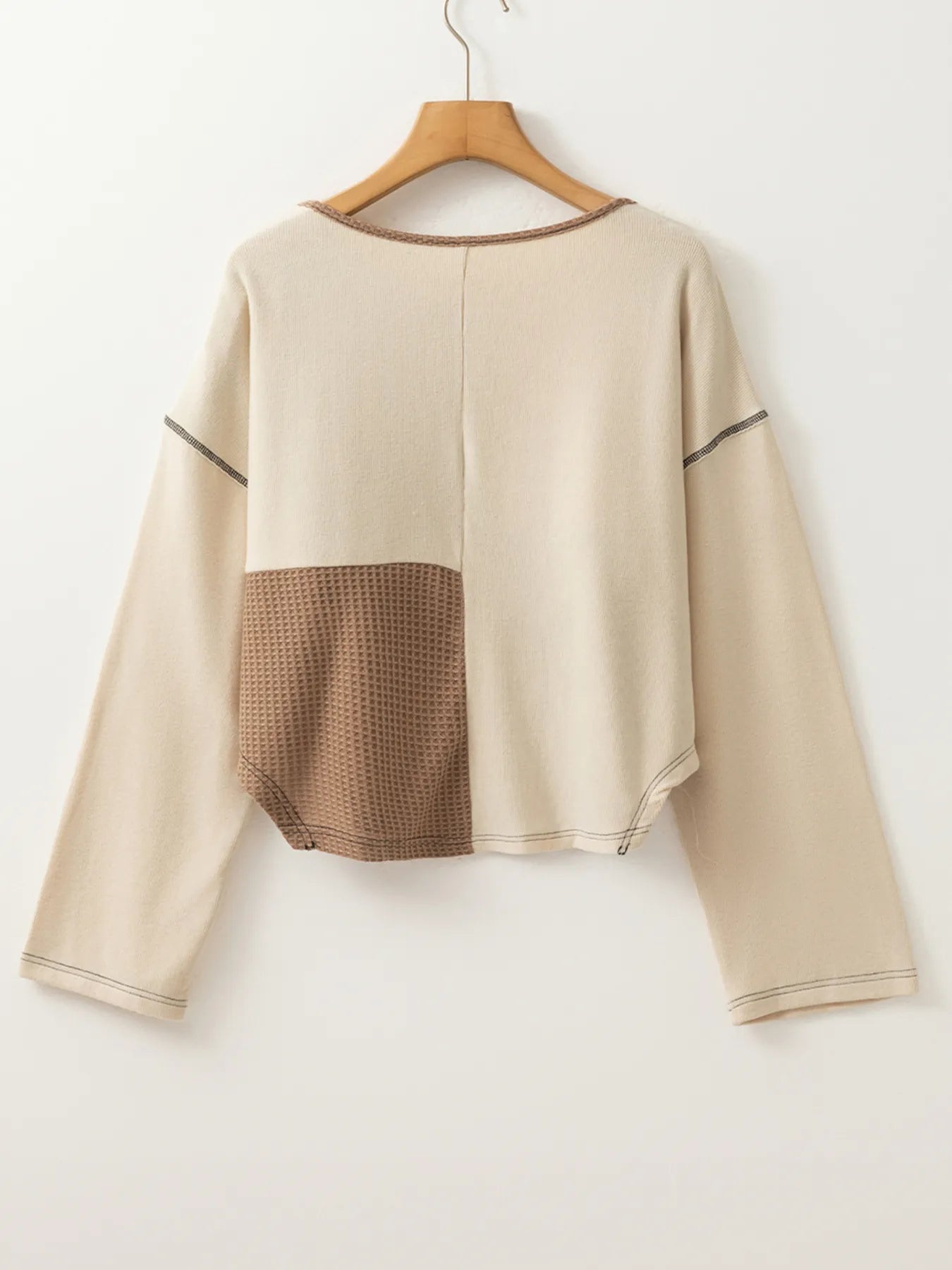 Color Block Stitch Detail Long Sleeve Top -