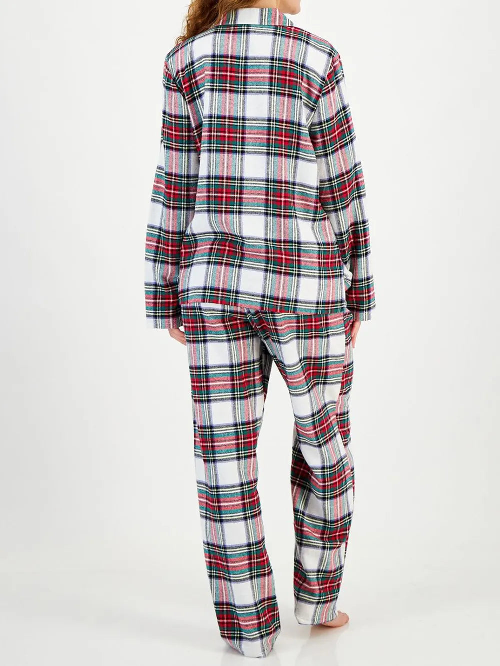 Plaid Collared Neck Button Up Top and Pants Lounge Set -