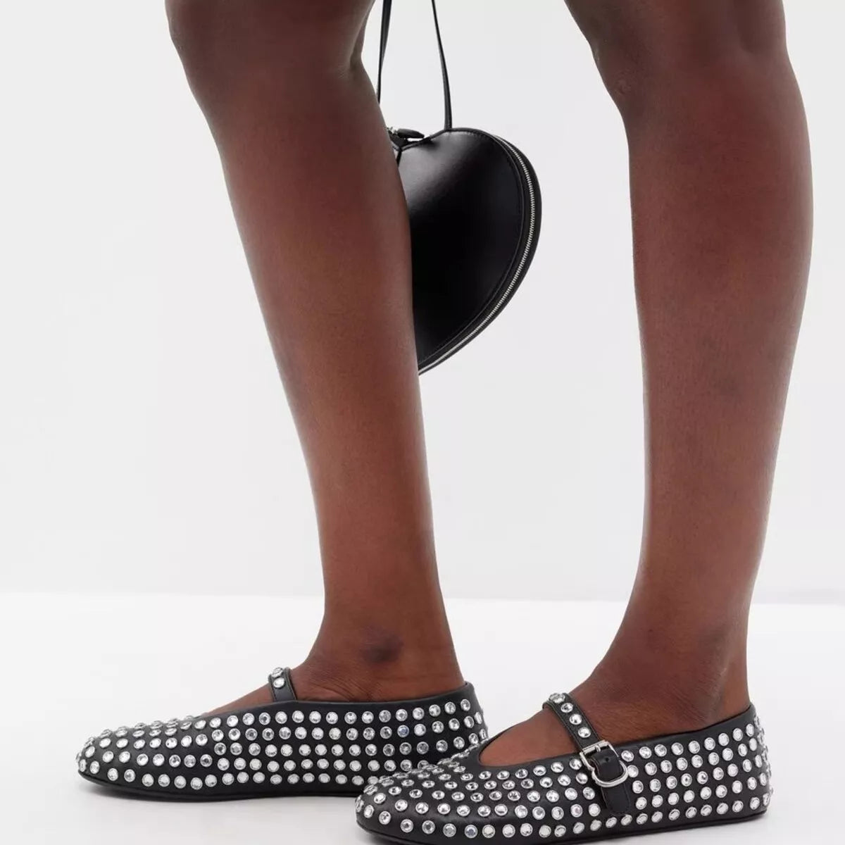 Studded Round Toe Slip-Ons - Black