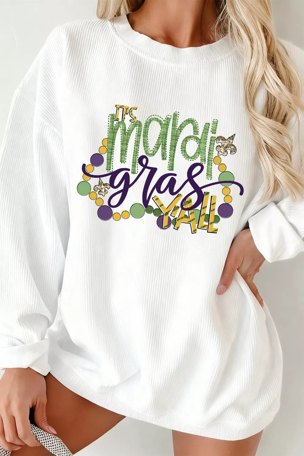 TIS Mardi Gras YALL Corded Ribbed Pullover Sweatshirt -