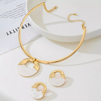 Circle Pendant Necklace and Earrings Jewelry Set -