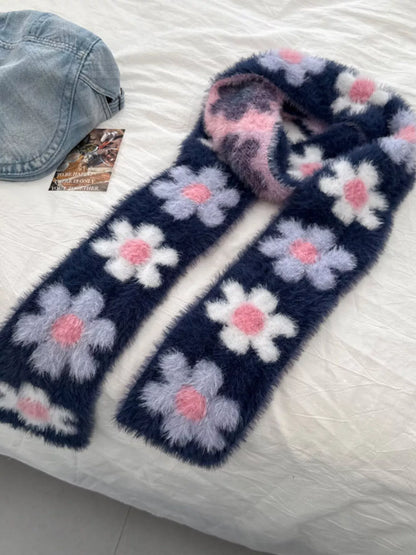 Floral Fuzzy Knit Scarf -