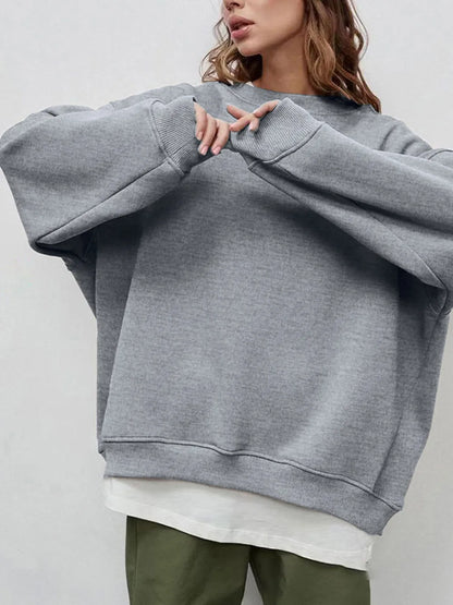 Round Neck Dropped Shoulder Long Sleeve Sweatshirt -