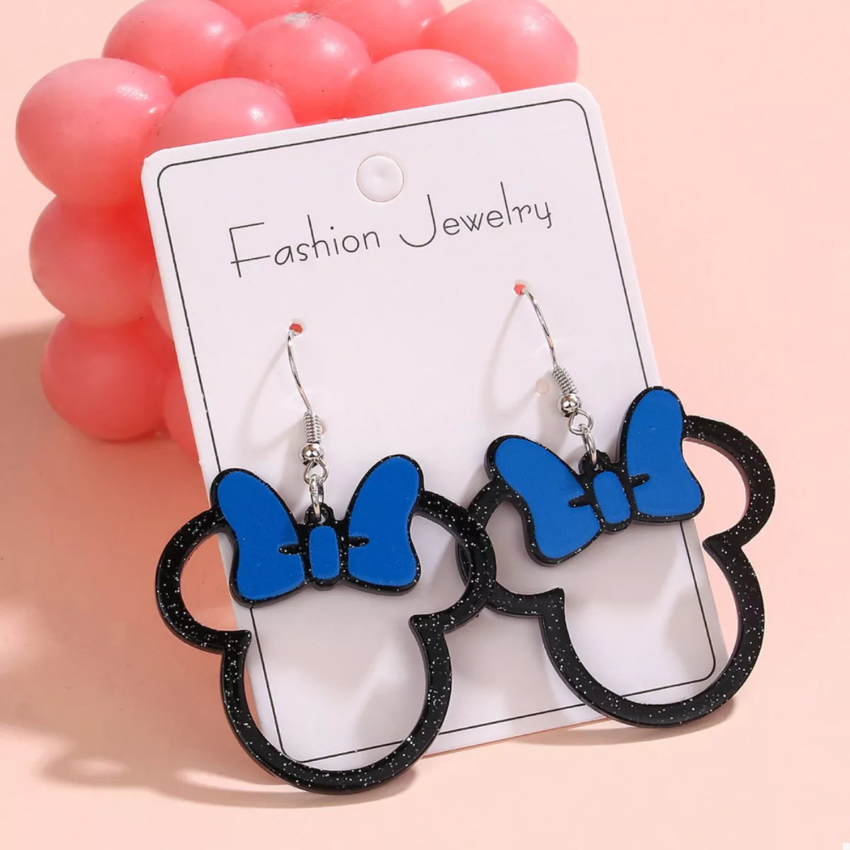 Mickey Mouse Bow Drop Earrings - Blue onesize