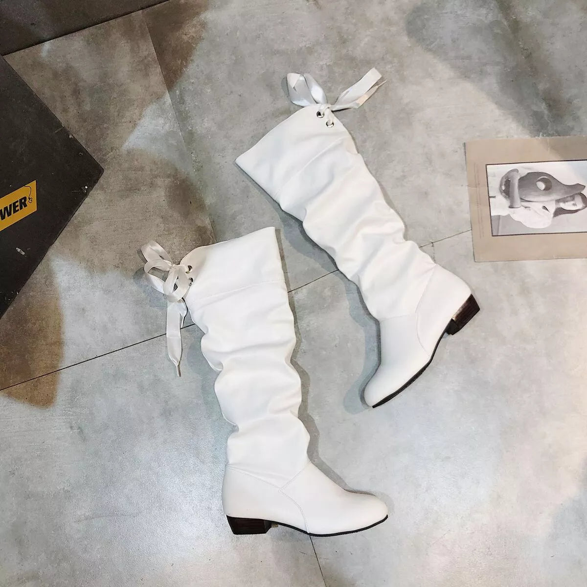 Round Toe Low Heel Boots -