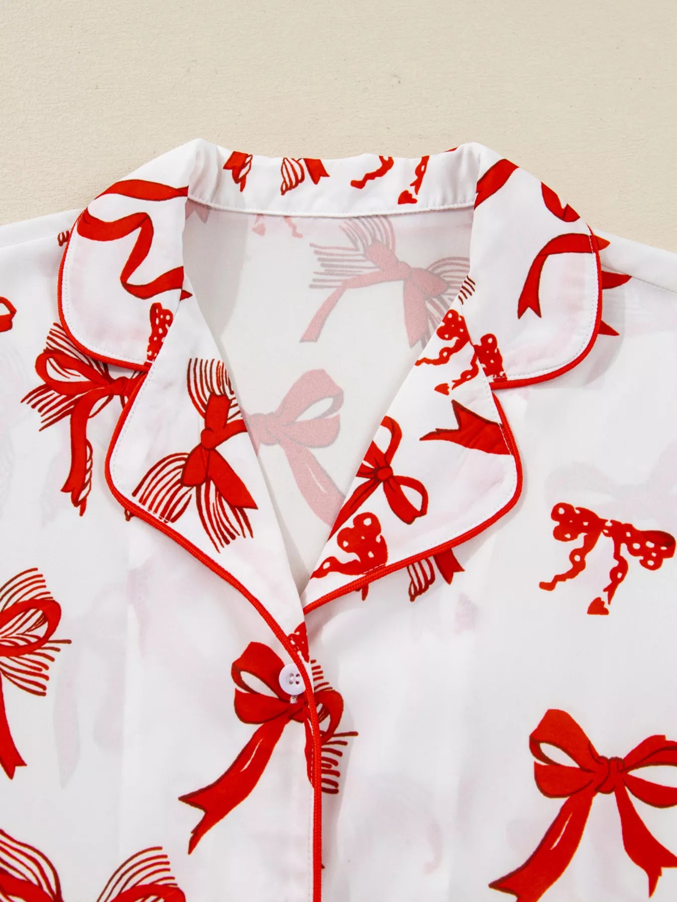 Bow Print Top and Pants Pajama Set -