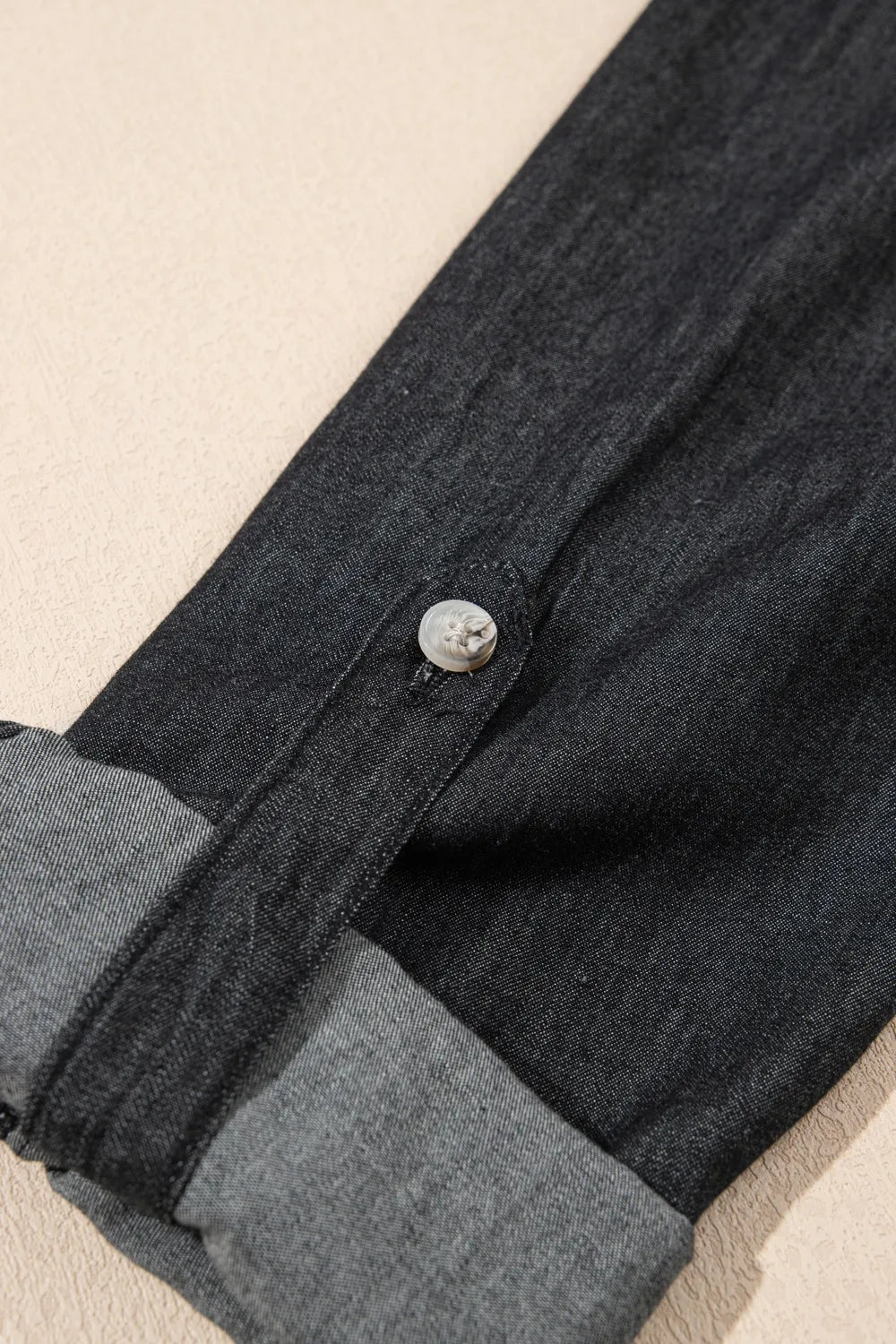 Collared Neck Long Sleeve Denim Top -