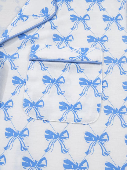 Bow Print Long Sleeve Shirt and Pants Pajama Set -
