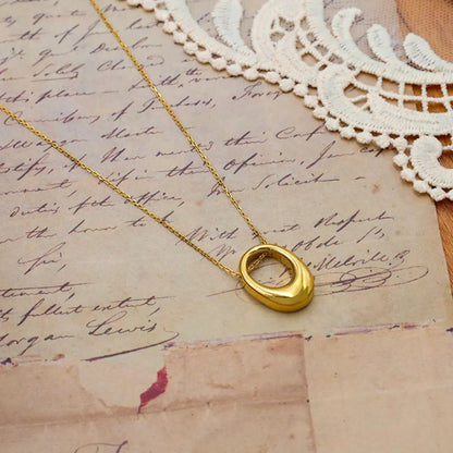 Gold-Plated Oval Pendant Necklace -