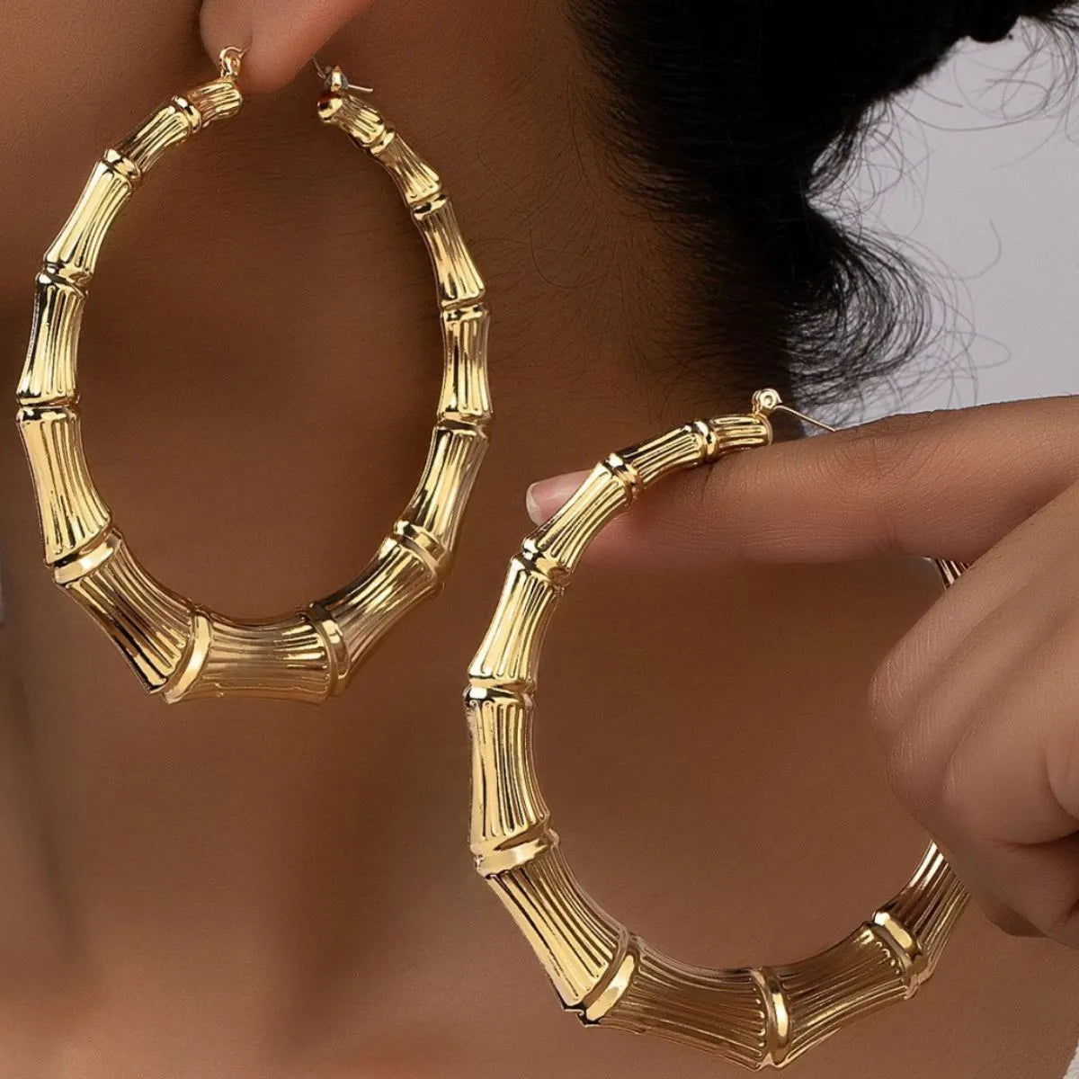 Stainless Steel Textured Hoop Earrings - Gold One Size
