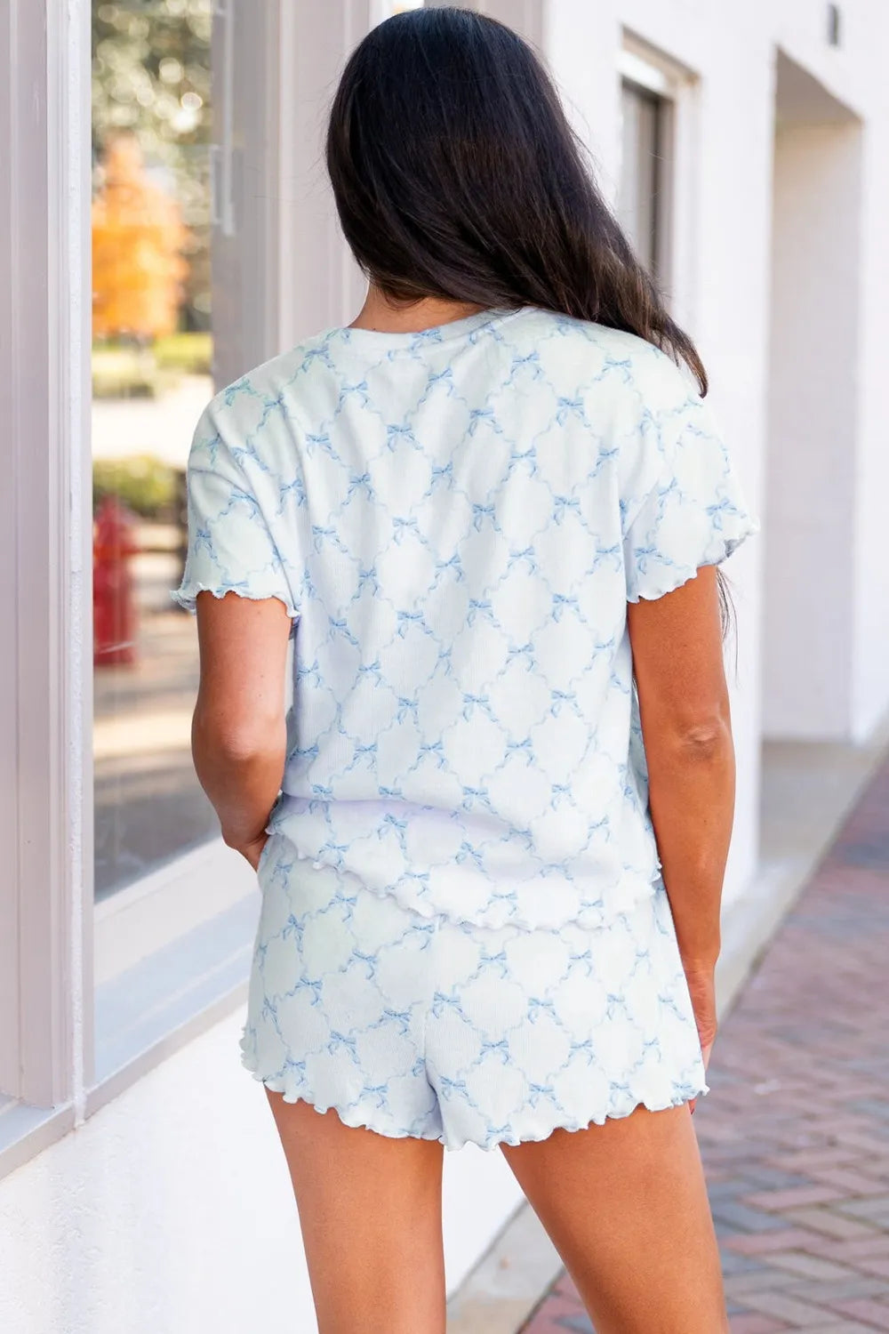 Printed Round Neck Top and Shorts Two-Piece Lounge Set -
