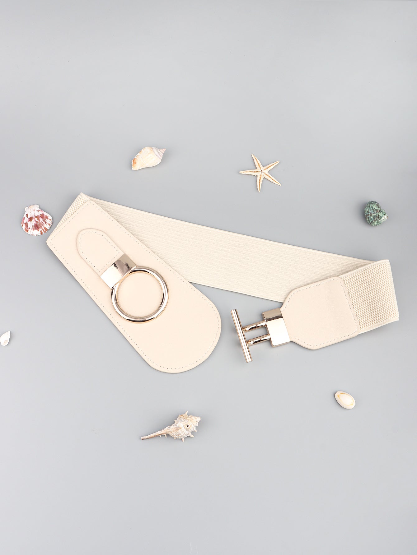PU Elastic Wide Belt with Alloy Buckle -