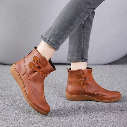 Button Detail Ankle Boots - Caramel