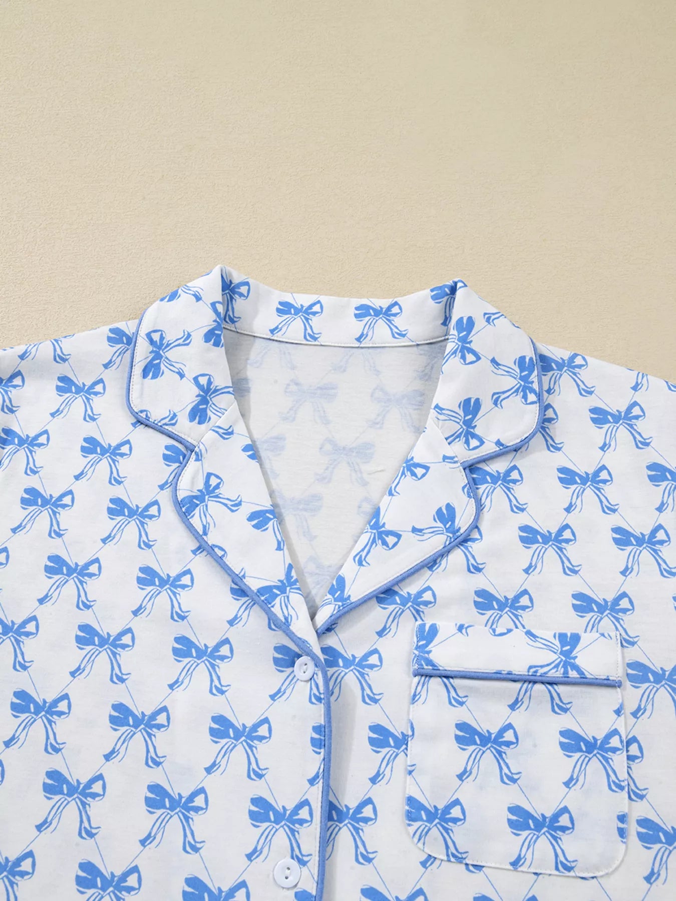 Bow Print Long Sleeve Shirt and Pants Pajama Set -
